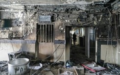 A picture obtained from the Iranian Mizan News Agency on October 16, 2022 shows damage caused by a fire in the Evin prison, northwest of the Iranian capital Tehran