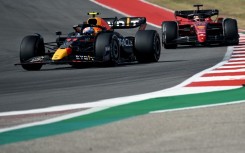 Sergio Perez (L) and Charles Leclerc are fighting it out to finish second in the standings
