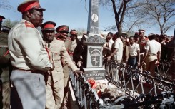 A monument in the central Namibian town of Okahandja marks the massacre of the Herero and Nama peoples by German colonial troops
