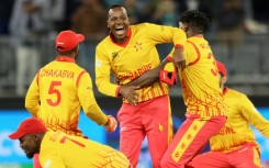 Zimbabwe's players celebrate their victory over Pakistan