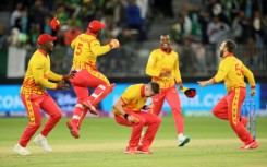 Zimbabwe's players celebrate their victory over Pakistan 