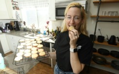 TikTok star Rosie Grant bakes spritz cookies at her home in Los Angeles, California, on October 29, 2022