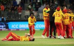 Zimbabwe's players celebrate their victory over Pakistan