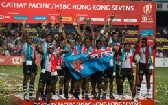 Fiji celebrate after winning the Cup final against France at the Hong Kong Sevens on April 7, 2019. This weekend marks the first tournament since