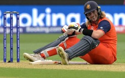 Max O'Dowd, who made 52, sees the funny side after avoiding a bouncer against Zimbabwe