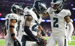 C.J. Gardner-Johnson of the Philadelphia Eagles celebrates in the Eagles' NFL victory over the Houston Texans