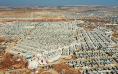 An aerial view of the "Musiad" housing complex for internally displaced Syrians, built with Turkey's support, in the Syrian rebel-held northwestern province of Idlib