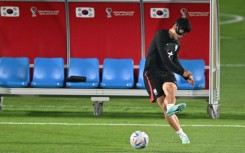 Son Heung-min takes part in a training session this week in Doha