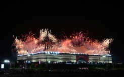 Fireworks explode over the Al Bayt Stadium during the World Cup opening ceremony