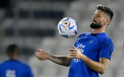 Olivier Giroud at a French training session in Doha on Wednesday