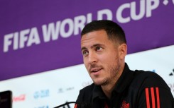 Belgium forward Eden Hazard speaks at a World Cup press conference in Doha