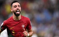 Portugal's Bruno Fernandes celebrates scoring his team's second goal in their 2-0 World Cup win over Uruguay