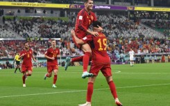 Spain midfielder Carlos Soler celebrates scoring his team's sixth goal against Costa Rica in the big rout