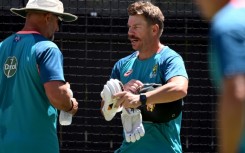 Australia's David Warner (C) training in Adelaide on Wednesday 