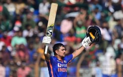 Kishan celebrates after scoring a century in the third and final ODI against Bangladesh in Chittagong
