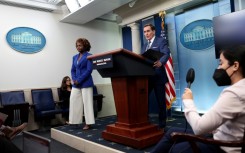 US national security spokesman John Kirby, pictured with White House spokeswoman Karine Jean-Pierre, said the suggestion a convicted Russian murderer held in Germany could be freed in exchange for an ex-US Marine was not considered 'a serious offer'