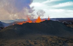 Hot stuff: lava sprayed from the volcano in its first eruption for almost four decades