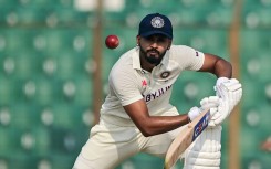 India's Shreyas Iyer plays a shot during the first day of the first  Test