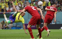 Brazil's Richarlison scores a spectacular volley the Group G game with Serbia