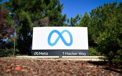 Meta's logo at the entrance to its headquarters in California