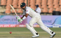 Pakistan's captain Babar Azam plays a shot during the first day of the first cricket Test match against New Zealand in Karachi