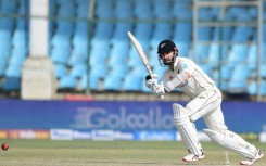 New Zealand's Kane Williamson plays a shot on his way to a century against Pakistan in Karachi