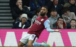 Aston Villa midfielder Douglas Luiz celebrates after scoring against Tottenham