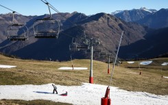 Near-bare slopes at the Luchon-Superbagneres ski resort in southwestern France on January 5, 2023