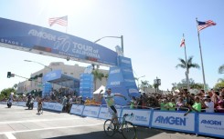 Liewe Westra celebrates winning the first stage of the 2013 Tour of California