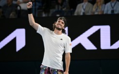 Stefanos Tsitsipas celebrates after victory against Czech Republic's Jiri Lehecka