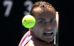 Aryna Sabalenka hits a return against Croatia's Donna Vekic 
