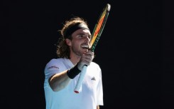 Stefanos Tsitsipas reacts after a point against Karen Khachanov at the Australian Open