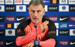 Paris Saint-Germain coach Christophe Galtier speaking to reporters on Tuesday