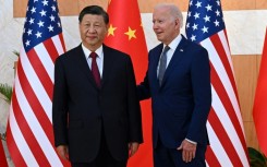 US President Joe Biden (R) and China's President Xi Jinping (L) meet on the sidelines of the G20 Summit in Nusa Dua on the Indonesian resort island of Bali on November 14, 2022.
