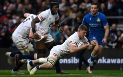 Opening score - England flanker Jack Willis dives to score the hosts' first try against Italy at Twickenham