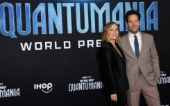 Actor Paul Rudd and his wife Julie Yaeger, a writer, are seen on February 6, 2023 at the world premiere in Los Angeles of 'Ant-Man and the Wasp: Quantumania' 