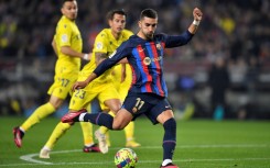 Barcelona forward Ferran Torres shoots during the win over Cadiz at Camp Nou on Sunday