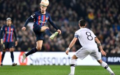 Barcelona's Dutch midfielder Frenkie de Jong playing against Man United at Camp Nou in the Europa League