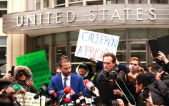 Attorney Cesar de Castro speaking to the media after a verdict was announced at the courthouse where the trial of former Mexican Secretary of Public Security Genaro Garcia Luna was held, in Brooklyn, New York City on February 21, 2023