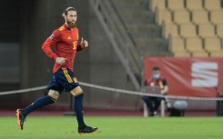Sergio Ramos runs onto the field as an 86th minute substitute to win his last Spain cap against Kosovo in March, 2021