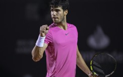 Spain's Carlos Alcaraz celebrates a point in his quarterfinal victory over Serbian Dusan Lajovic at the ATP Rio Open