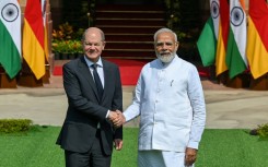 Officials said German Chancellor Olaf Scholz (L, with Prime Minister Narendra Modi) would press for progress towards a trade deal between the EU and India