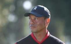 Tiger Woods attends the trophy ceremony for winner Jon Rahm at the Genesis Invitational at Riviera Country Club