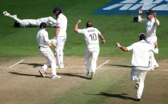 New Zealand celebrate the final wicket of England's James Anderson to win a dramatic Test by one run last week