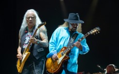 Rickey Medlocke (L) and Gary Rossington (R) of Lynyrd Skynyrd perform during KAABOO Texas at the AT&T Stadium on May 11, 2019 in Arlington, Texas