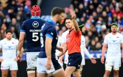 Scotland lock Grant Gilchrist is shown a red card in the Six Nations match against France