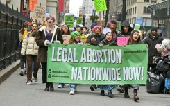 Demonstrators take part in the annual National Women's March in New York on in January 2023
