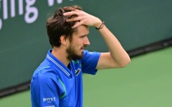 Russia's Daniil Medvedev reacts after a point lost in his defeat to Carlos Alcaraz in the Indian Wells ATP Masters 1000 final