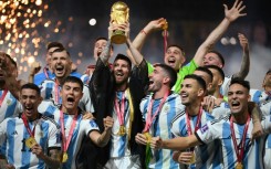Argentina's winning team celebrate after the World Cup final