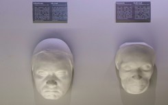 A life mask (L) and a death mask of German composer Ludwig Van Beethoven on display at the Funeral Museum in Vienna